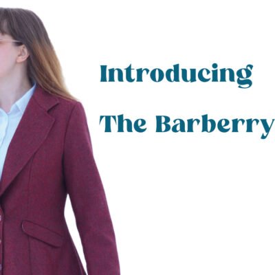 Image with text 'Introducing the Barberry Jacket' and photo of a jacket in red wool